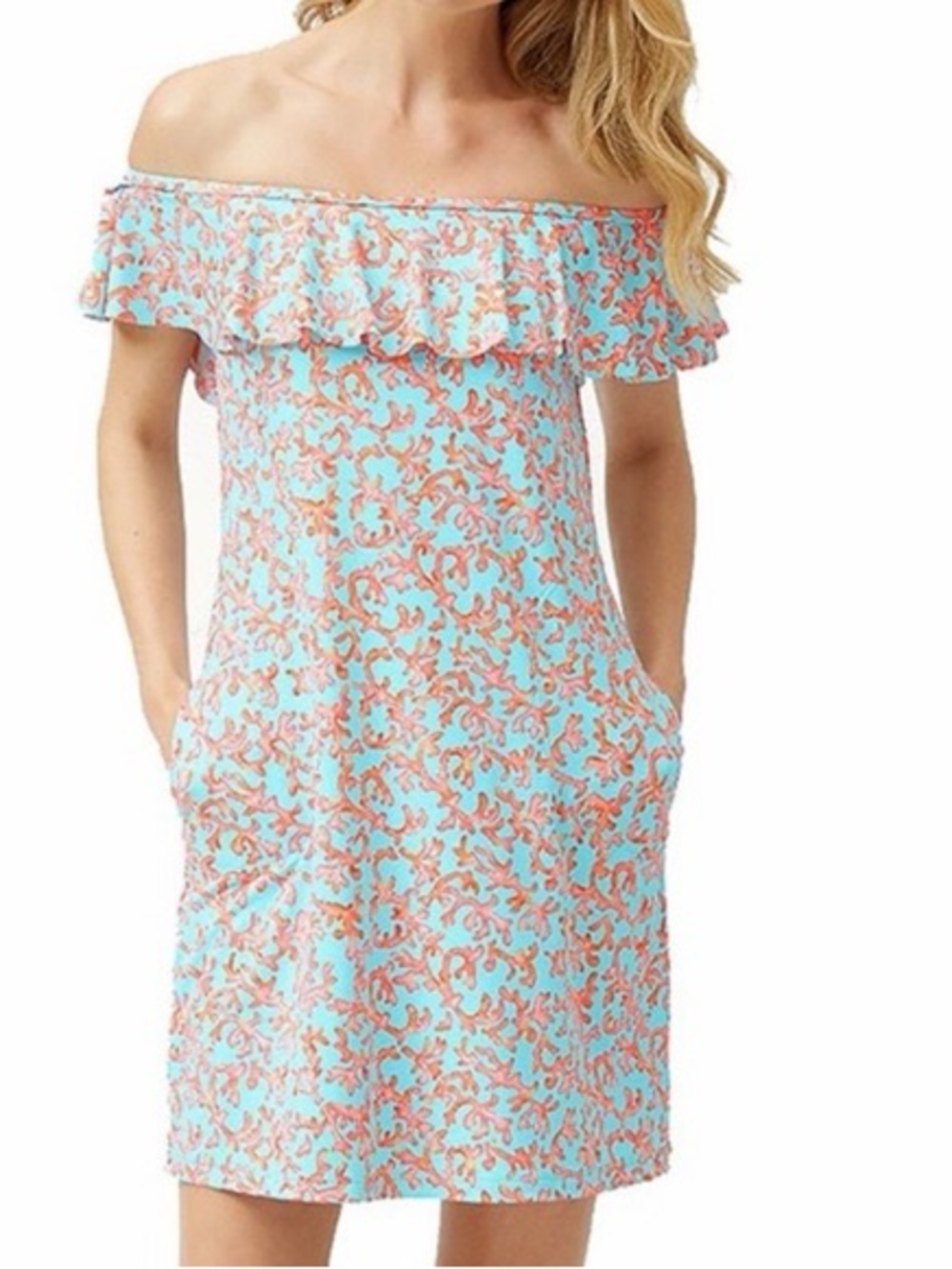 NWOT Tommy Bahama Off-Shoulder Coral Print Dress